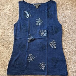 Tommy Bahama Navy Tank Top with Leaf Pattern